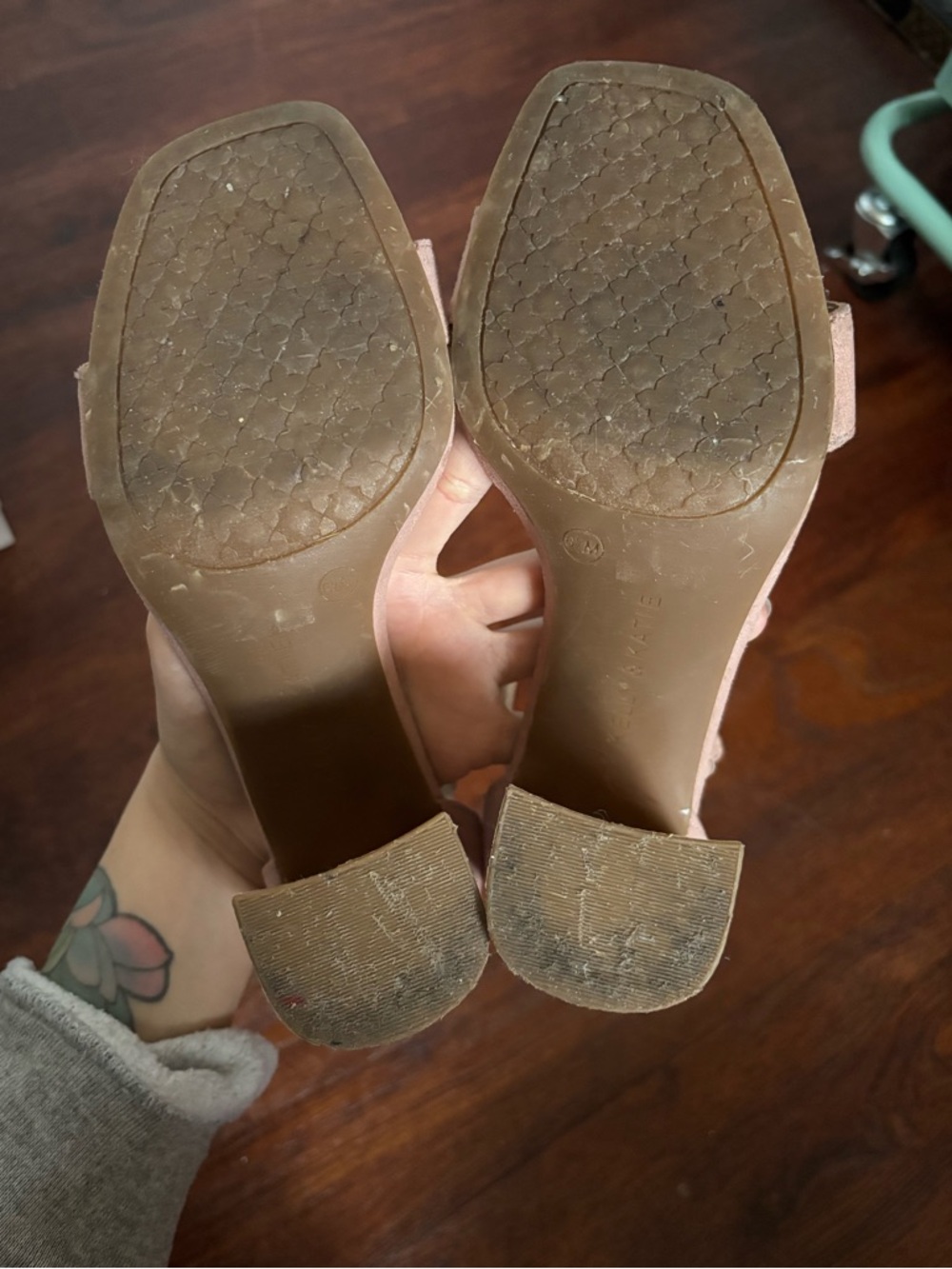 Kelly & Katie Dusty Pink Suede Block Heel Sandals - Picture 12 of 12